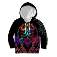 Nordic Warrior Viking Kid Hoodie with Raven Motif Neon - Wonder Print Shop
