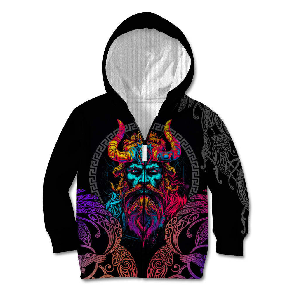 Nordic Warrior Viking Kid Hoodie with Raven Motif Neon - Wonder Print Shop