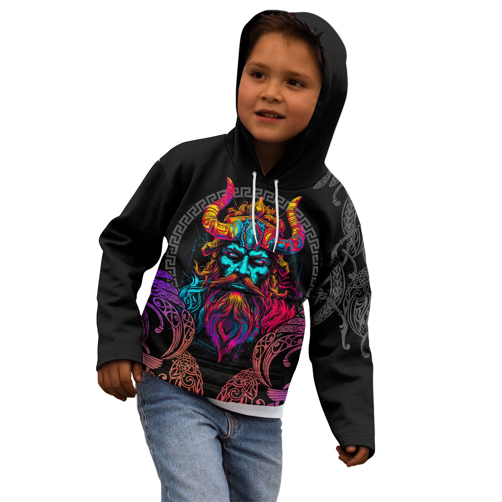 Nordic Warrior Viking Kid Hoodie with Raven Motif Neon - Wonder Print Shop