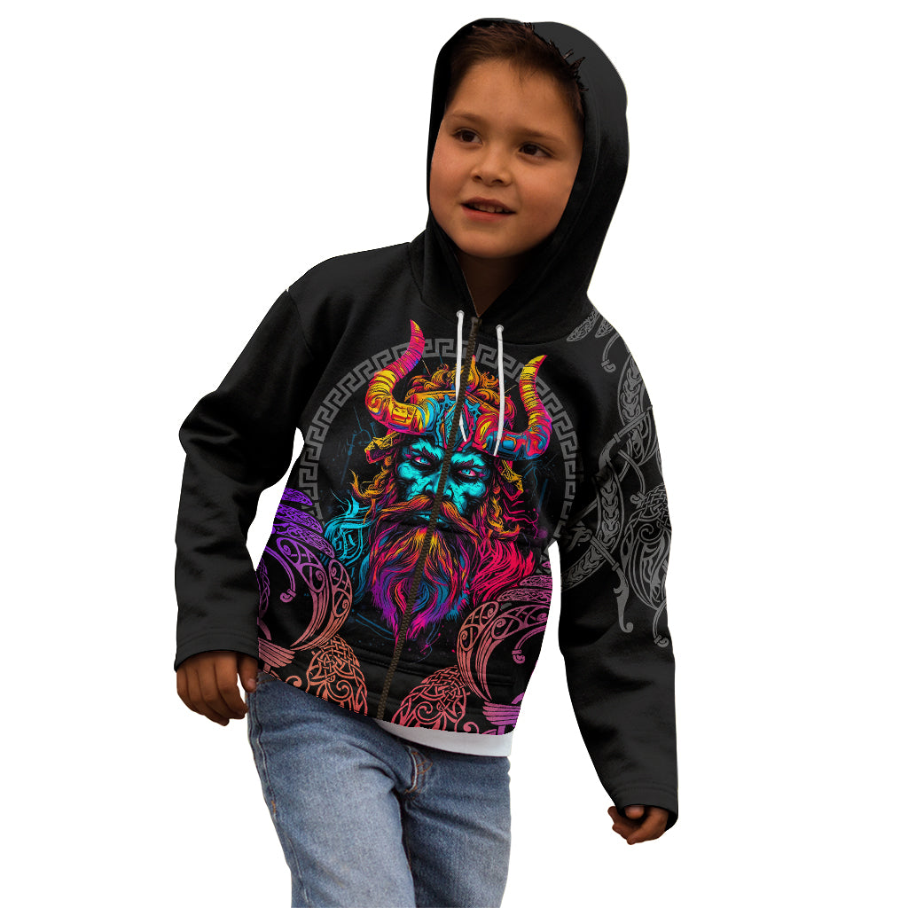 Nordic Warrior Viking Kid Hoodie with Raven Motif Neon - Wonder Print Shop