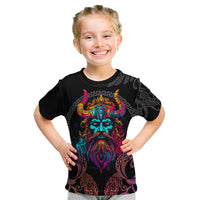 Nordic Warrior Viking Kid T Shirt with Raven Motif Neon - Wonder Print Shop