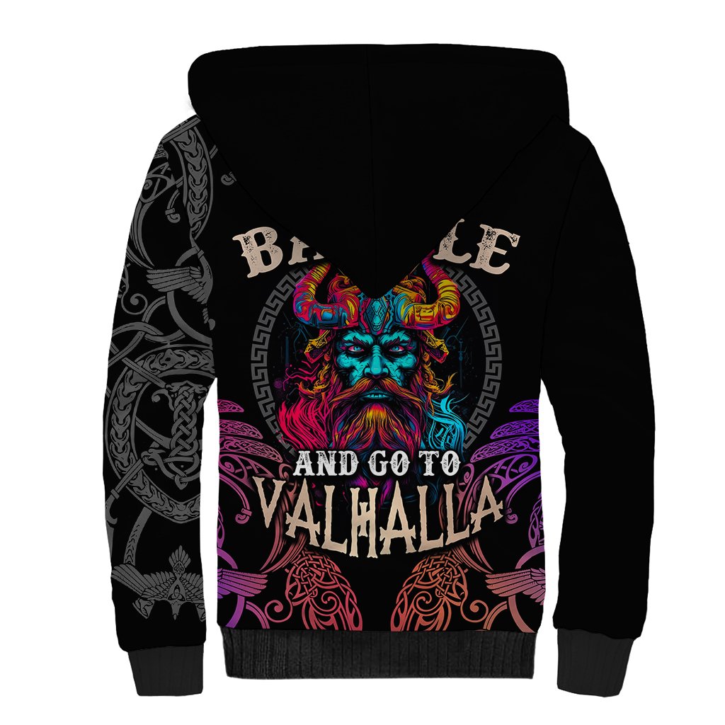 Nordic Warrior Viking Sherpa Hoodie with Raven Motif Neon - Wonder Print Shop
