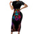 Nordic Warrior Viking Short Sleeve Bodycon Dress with Raven Motif Neon - Wonder Print Shop