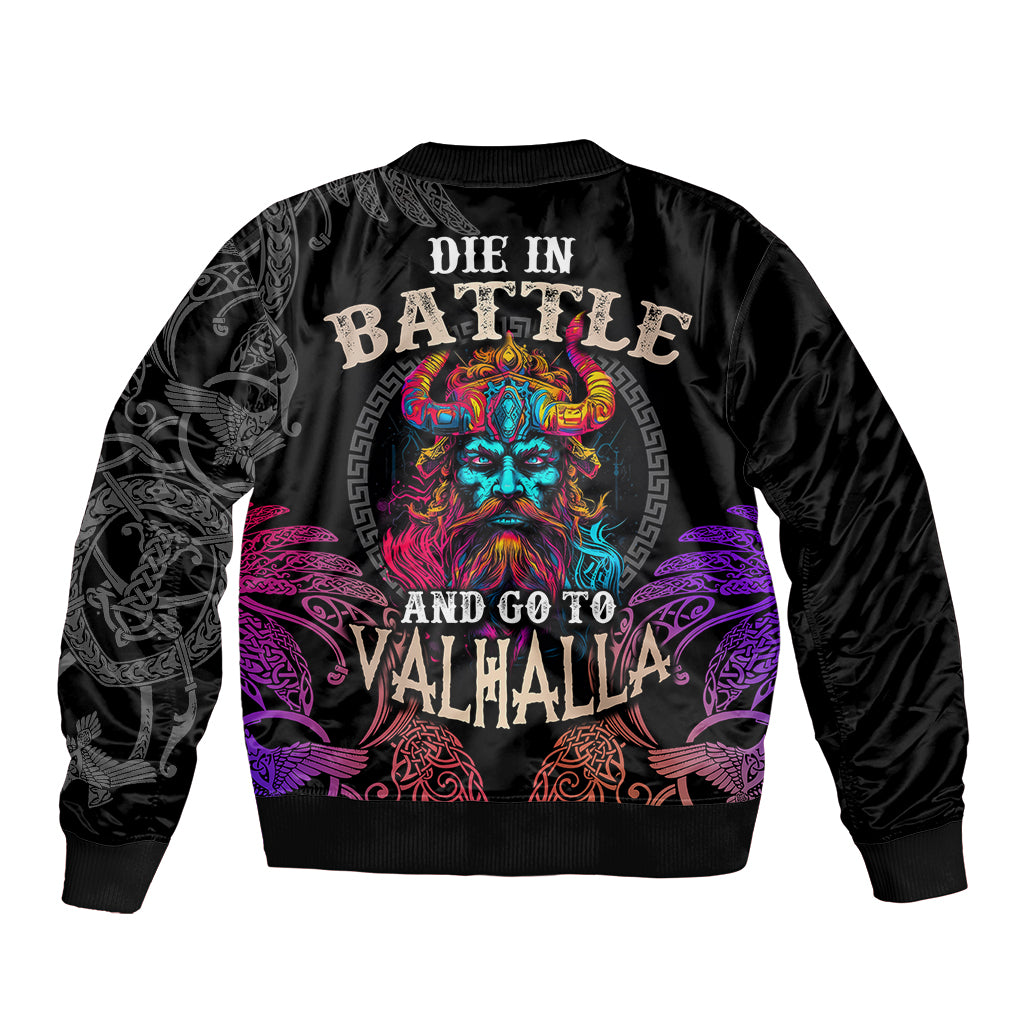 Nordic Warrior Viking Sleeve Zip Bomber Jacket with Raven Motif Neon - Wonder Print Shop