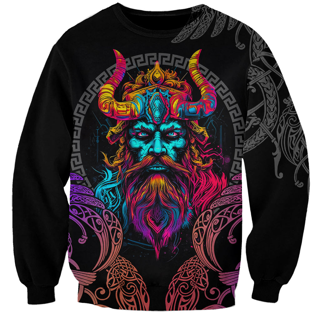 Nordic Warrior Viking Sweatshirt with Raven Motif Neon - Wonder Print Shop