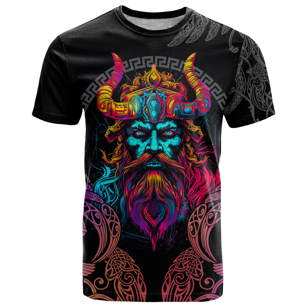 Nordic Warrior Viking T Shirt with Raven Motif Neon - Wonder Print Shop