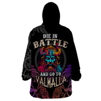 Nordic Warrior Viking Wearable Blanket Hoodie with Raven Motif Neon - Wonder Print Shop