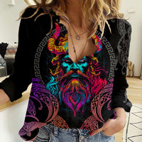 Nordic Warrior Viking Women Casual Shirt with Raven Motif Neon - Wonder Print Shop