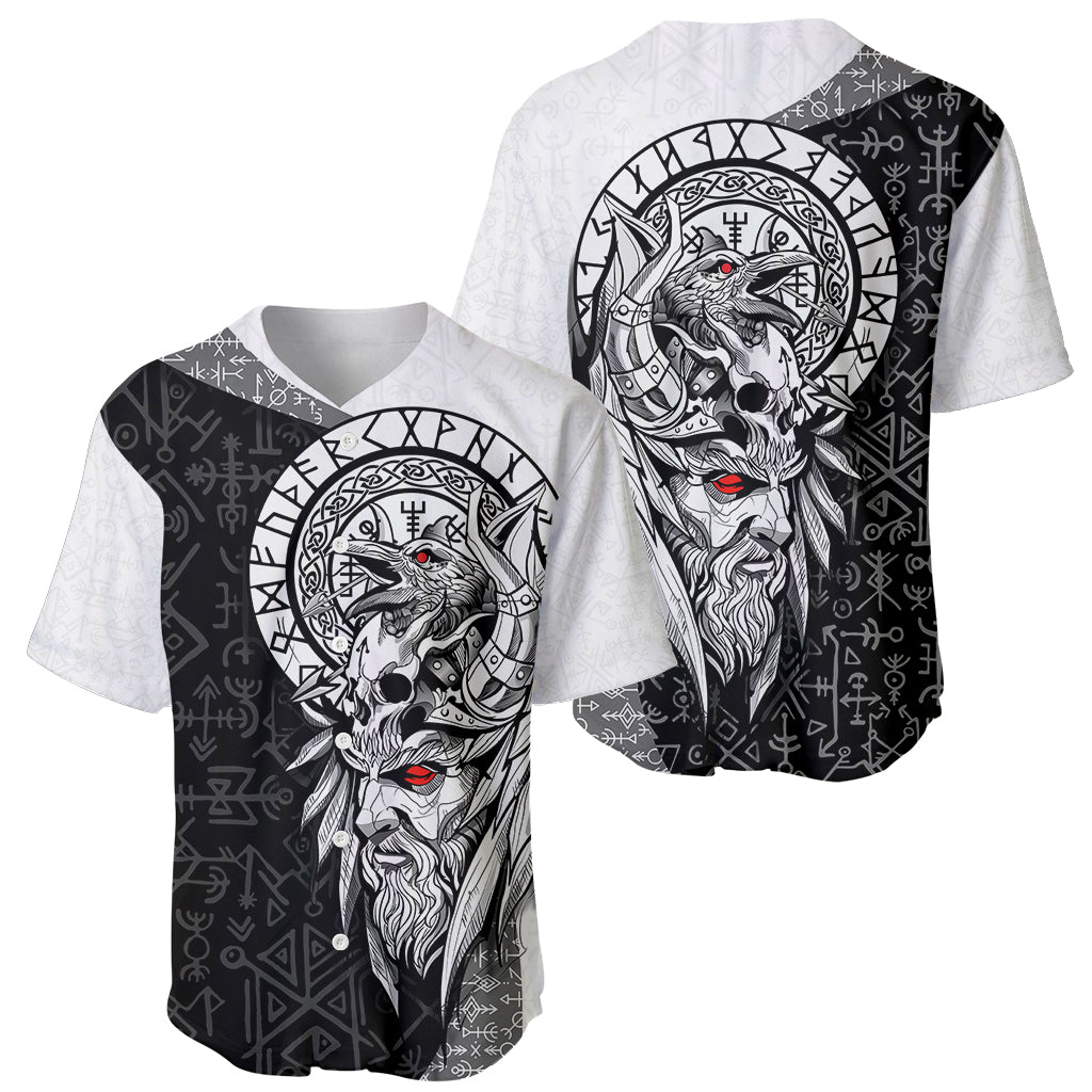 Viking Odin Baseball Jersey Ravens of Valhalla with Helm of Awe and Ancient Rune Patterns - Wonder Print Shop