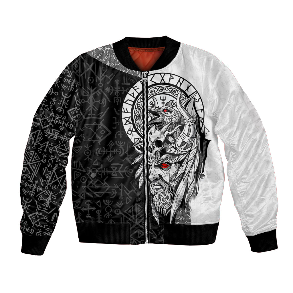 Viking Odin Bomber Jacket Ravens of Valhalla with Helm of Awe and Ancient Rune Patterns - Wonder Print Shop