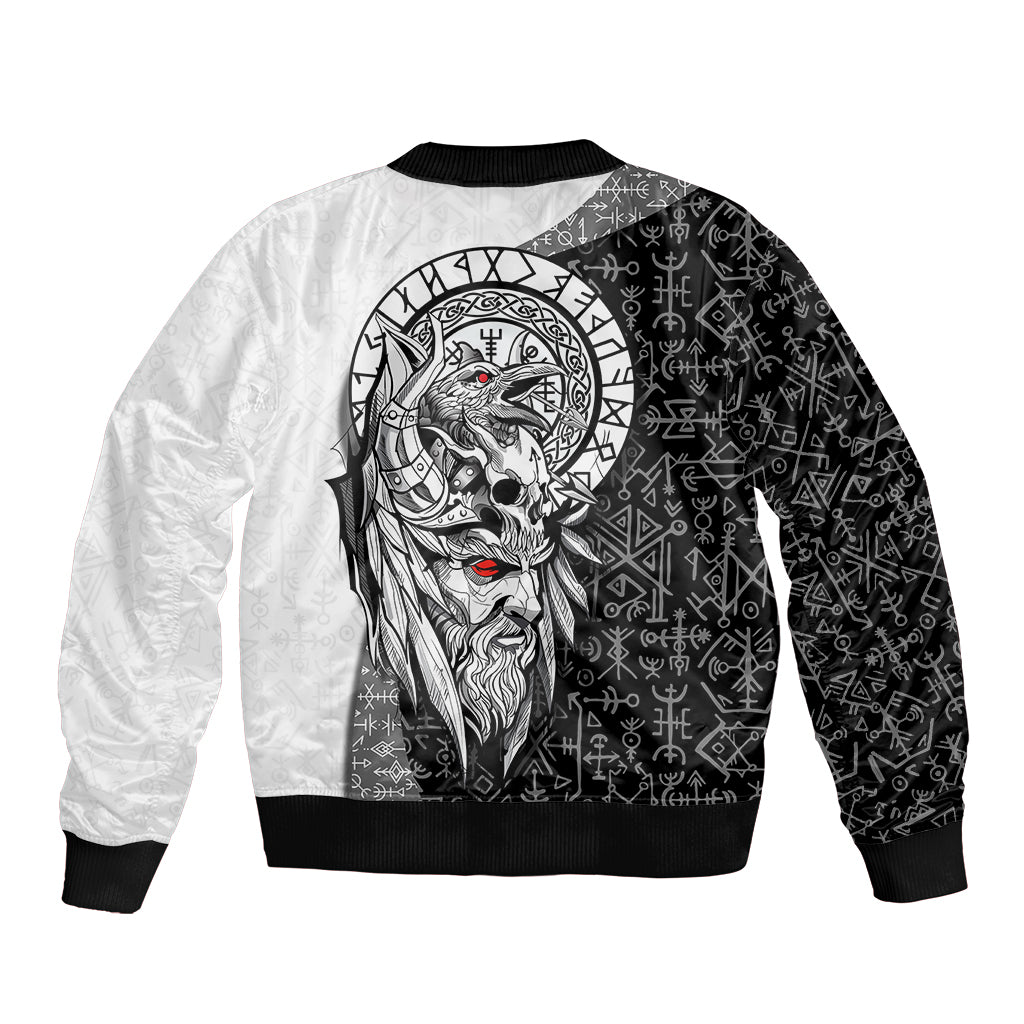 Viking Odin Bomber Jacket Ravens of Valhalla with Helm of Awe and Ancient Rune Patterns - Wonder Print Shop