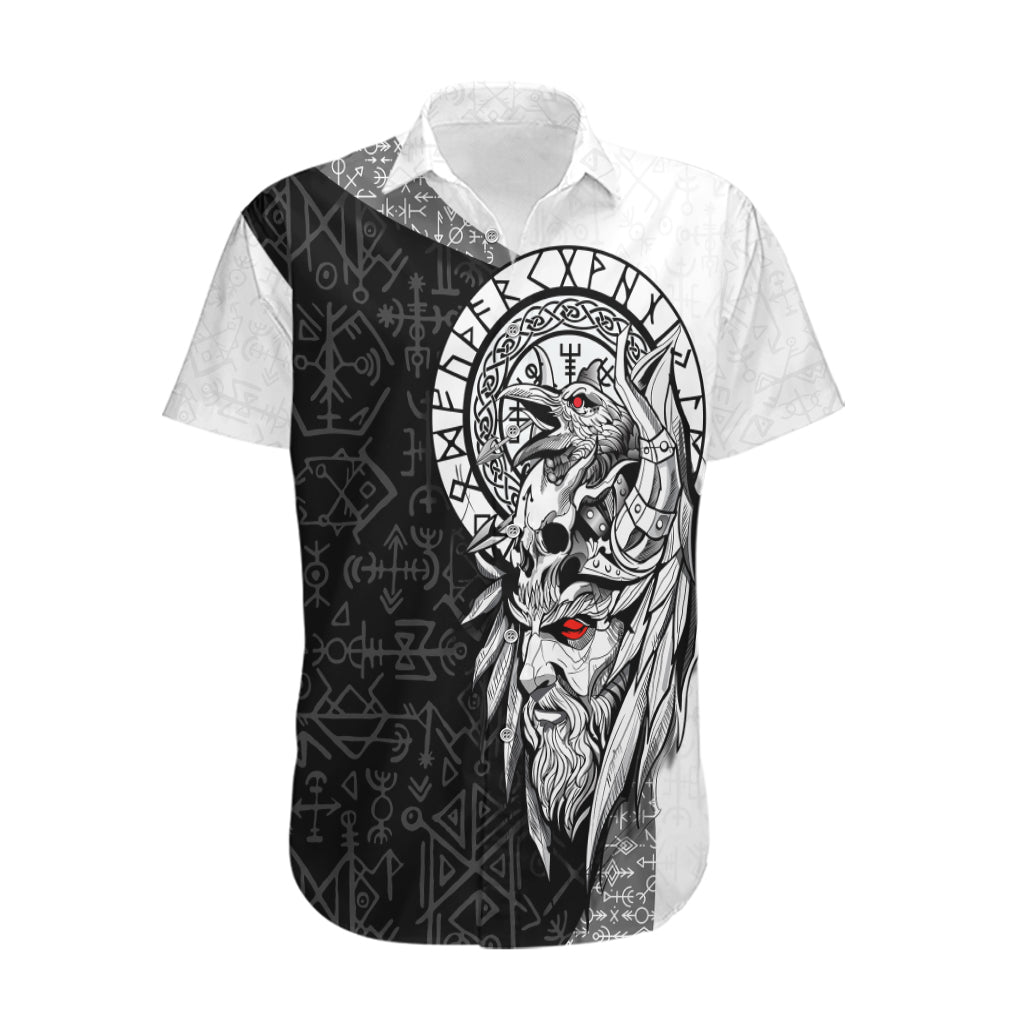 Viking Odin Hawaiian Shirt Ravens of Valhalla with Helm of Awe and Ancient Rune Patterns - Wonder Print Shop