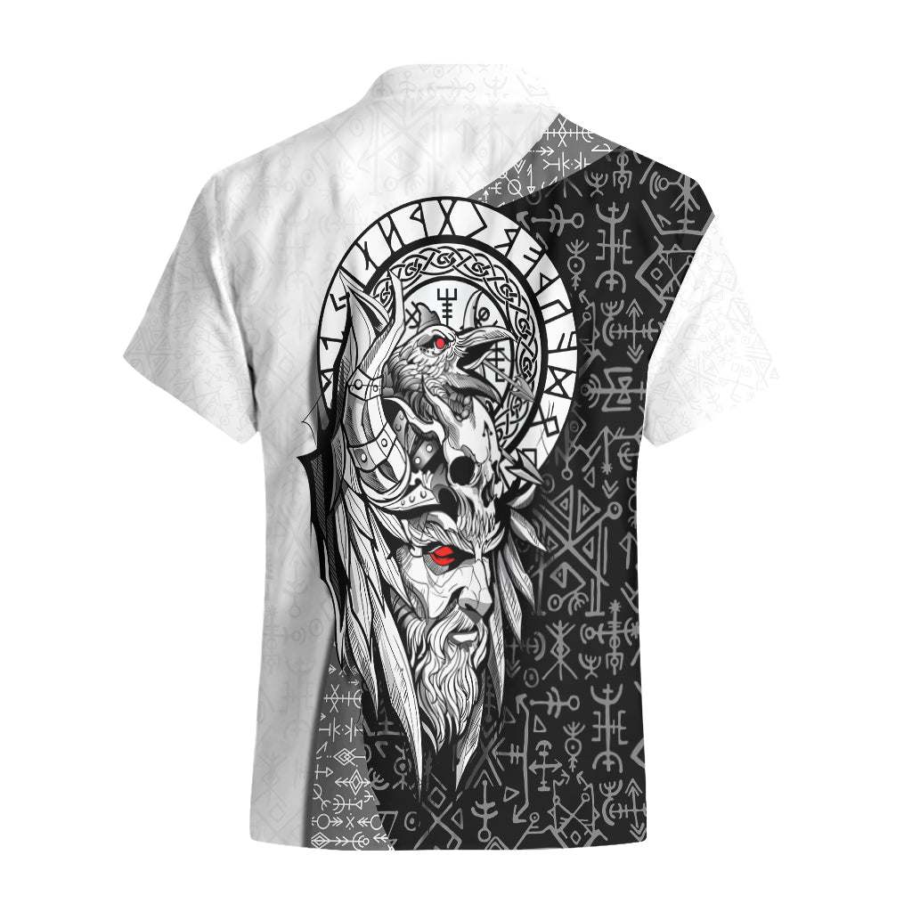 Viking Odin Hawaiian Shirt Ravens of Valhalla with Helm of Awe and Ancient Rune Patterns - Wonder Print Shop