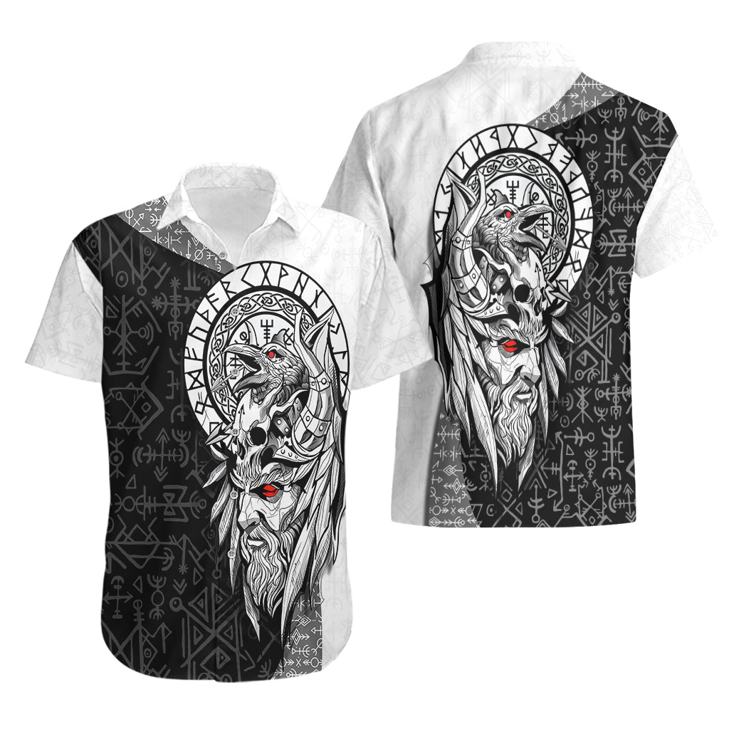 Viking Odin Hawaiian Shirt Ravens of Valhalla with Helm of Awe and Ancient Rune Patterns - Wonder Print Shop