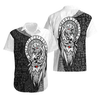 Viking Odin Hawaiian Shirt Ravens of Valhalla with Helm of Awe and Ancient Rune Patterns - Wonder Print Shop