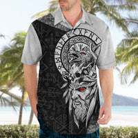 Viking Odin Hawaiian Shirt Ravens of Valhalla with Helm of Awe and Ancient Rune Patterns - Wonder Print Shop