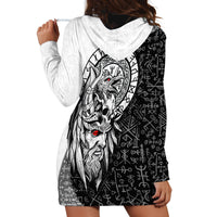 Viking Odin Hoodie Dress Ravens of Valhalla with Helm of Awe and Ancient Rune Patterns - Wonder Print Shop