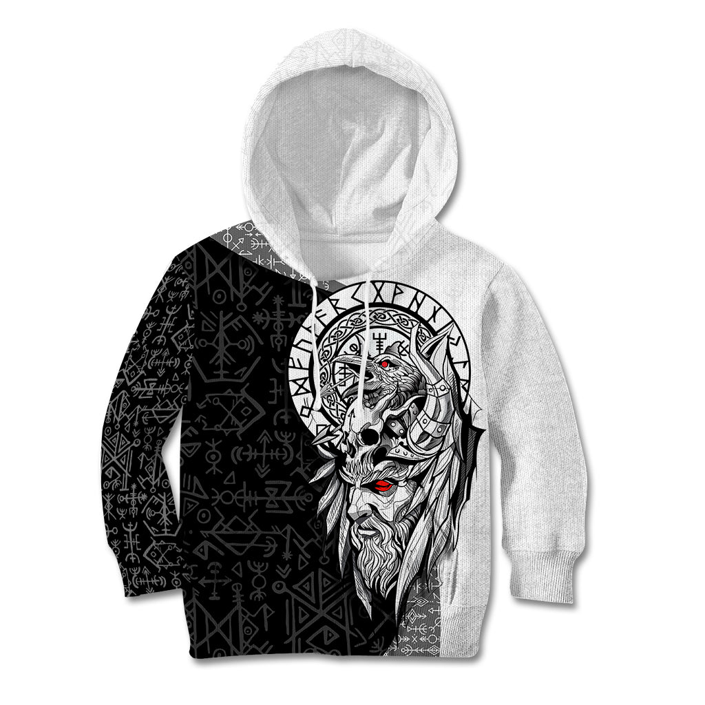 Viking Odin Kid Hoodie Ravens of Valhalla with Helm of Awe and Ancient Rune Patterns - Wonder Print Shop