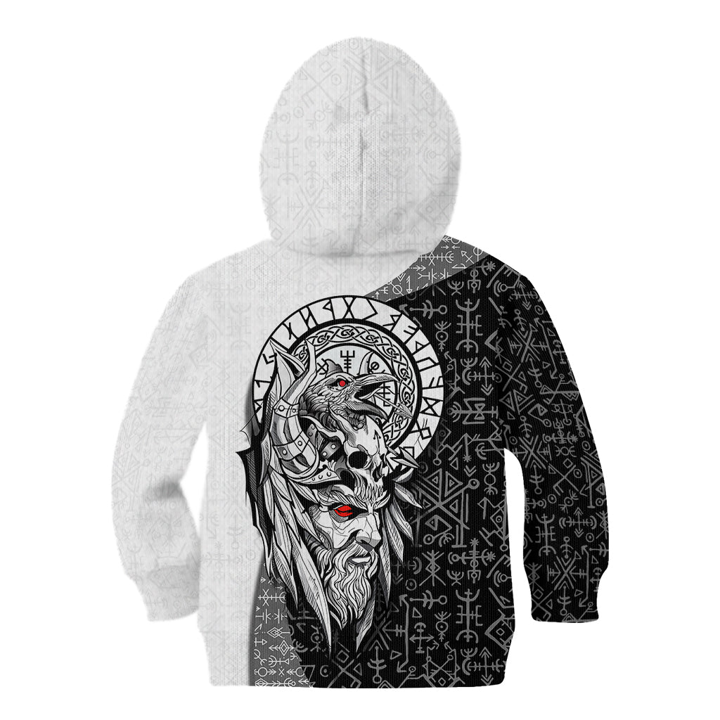 Viking Odin Kid Hoodie Ravens of Valhalla with Helm of Awe and Ancient Rune Patterns - Wonder Print Shop