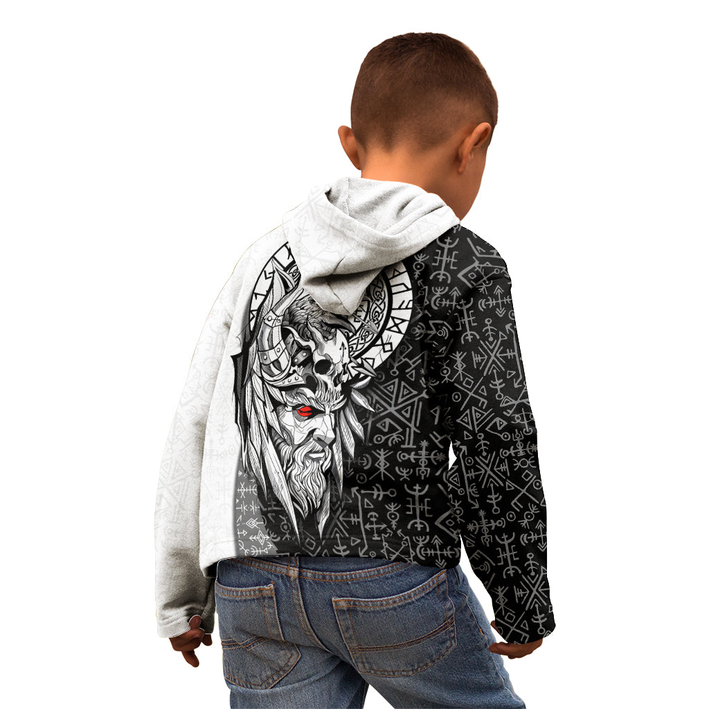Viking Odin Kid Hoodie Ravens of Valhalla with Helm of Awe and Ancient Rune Patterns - Wonder Print Shop