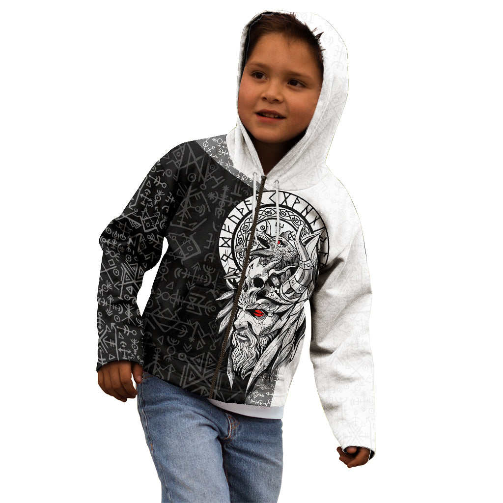 Viking Odin Kid Hoodie Ravens of Valhalla with Helm of Awe and Ancient Rune Patterns - Wonder Print Shop