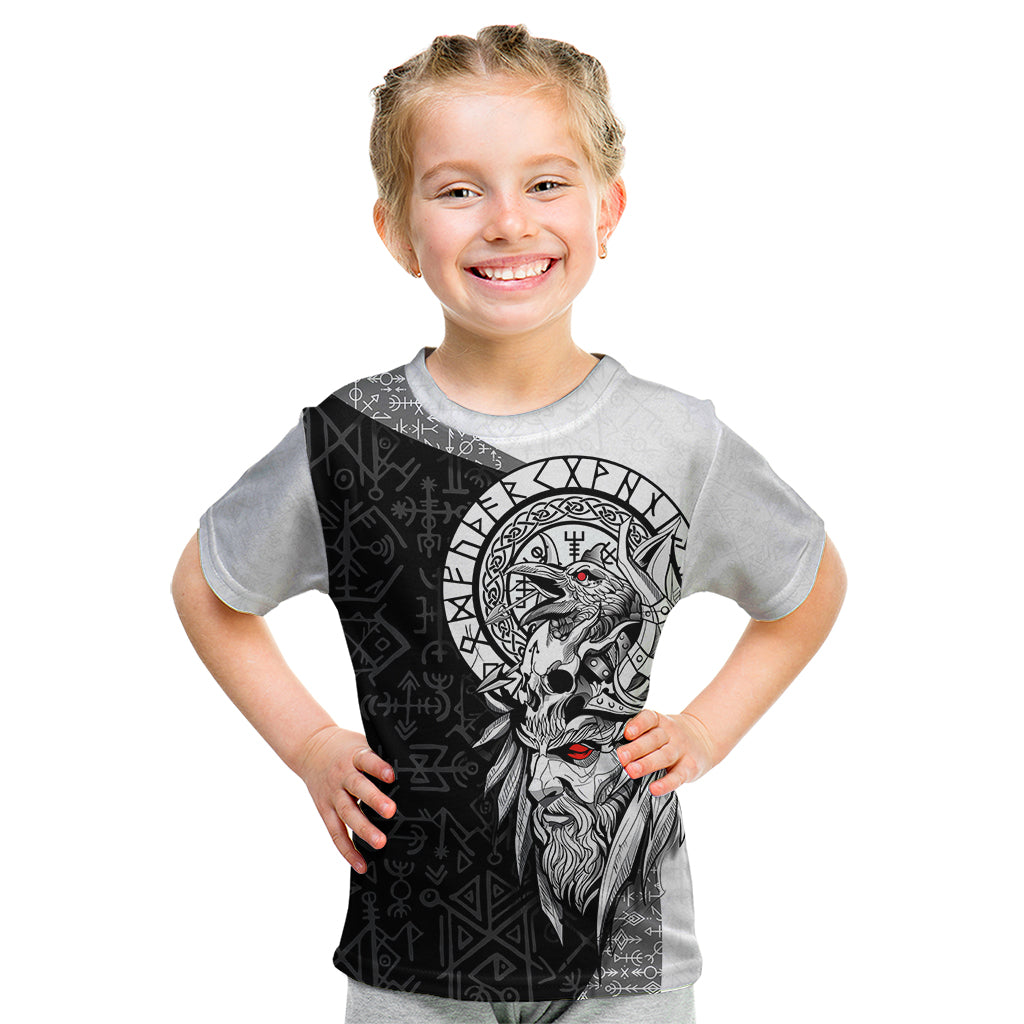 Viking Odin Kid T Shirt Ravens of Valhalla with Helm of Awe and Ancient Rune Patterns - Wonder Print Shop