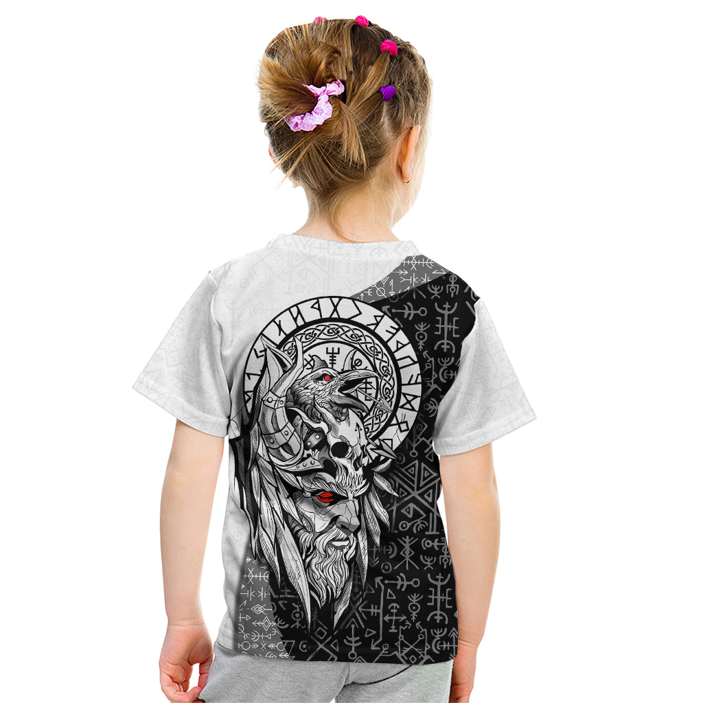 Viking Odin Kid T Shirt Ravens of Valhalla with Helm of Awe and Ancient Rune Patterns - Wonder Print Shop