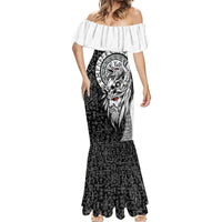 Viking Odin Mermaid Dress Ravens of Valhalla with Helm of Awe and Ancient Rune Patterns - Wonder Print Shop