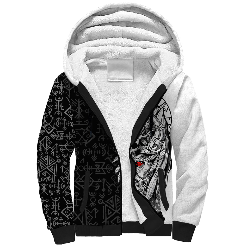 Viking Odin Sherpa Hoodie Ravens of Valhalla with Helm of Awe and Ancient Rune Patterns - Wonder Print Shop