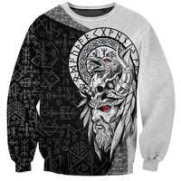 Viking Odin Sweatshirt Ravens of Valhalla with Helm of Awe and Ancient Rune Patterns - Wonder Print Shop