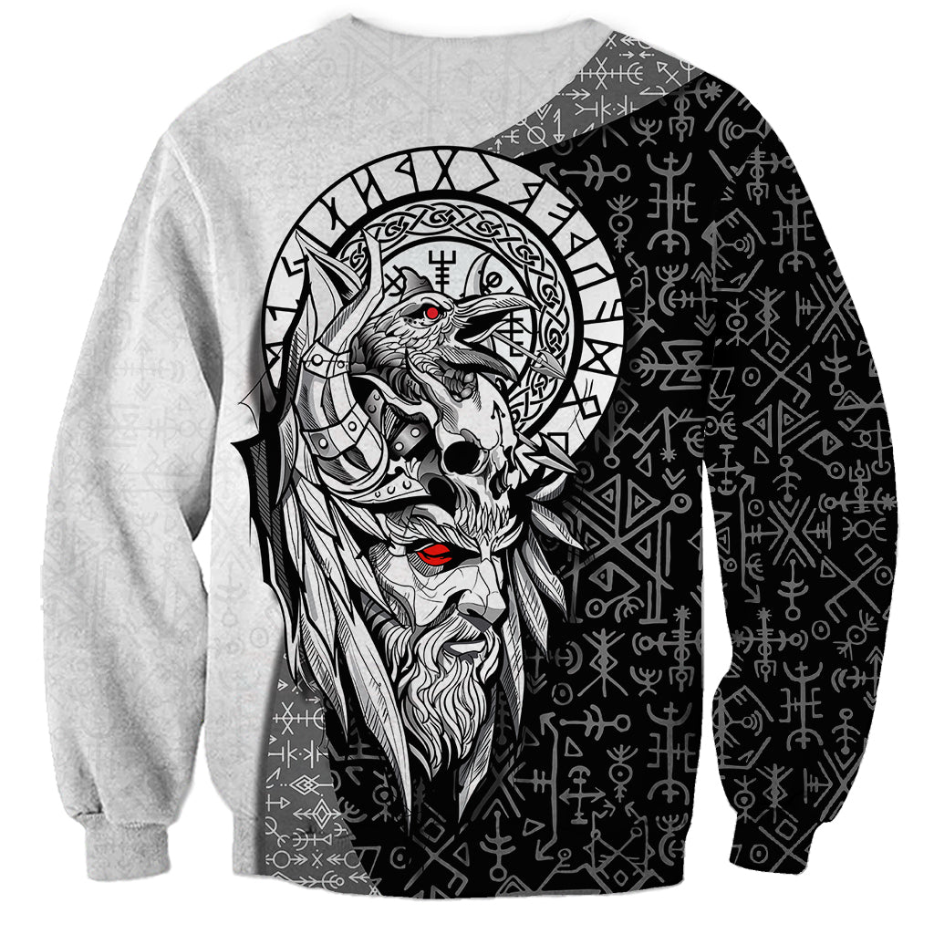 Viking Odin Sweatshirt Ravens of Valhalla with Helm of Awe and Ancient Rune Patterns - Wonder Print Shop