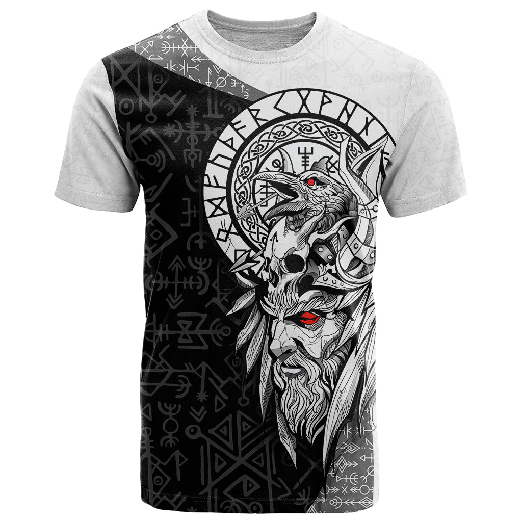 Viking Odin T Shirt Ravens of Valhalla with Helm of Awe and Ancient Rune Patterns - Wonder Print Shop