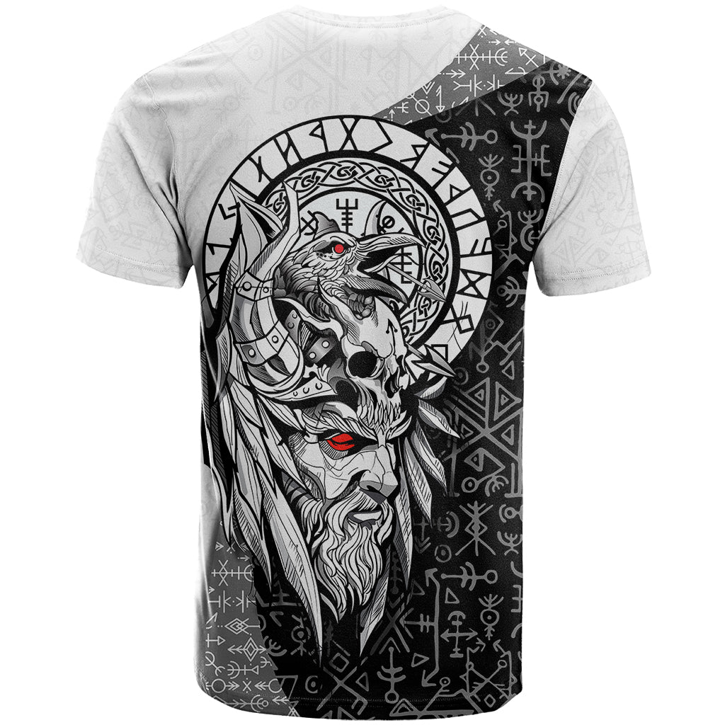 Viking Odin T Shirt Ravens of Valhalla with Helm of Awe and Ancient Rune Patterns - Wonder Print Shop