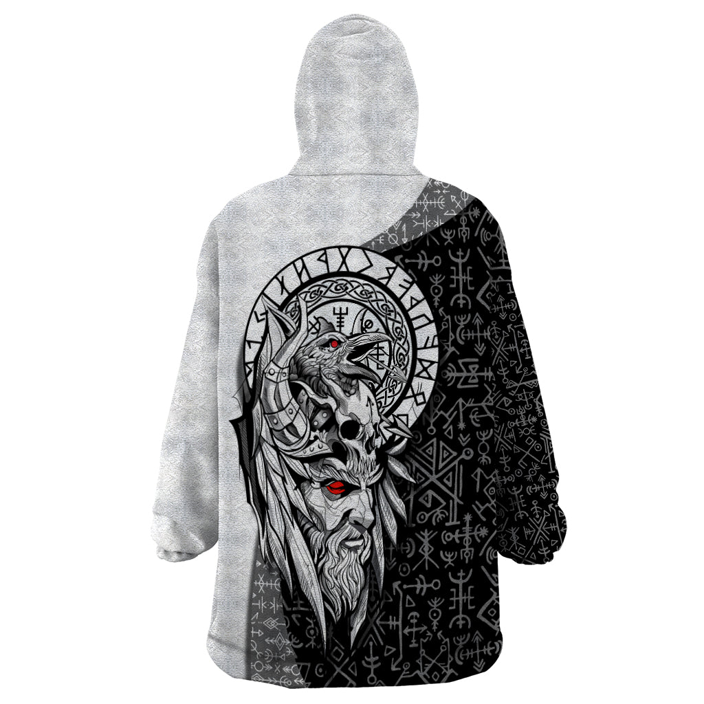 Viking Odin Wearable Blanket Hoodie Ravens of Valhalla with Helm of Awe and Ancient Rune Patterns - Wonder Print Shop