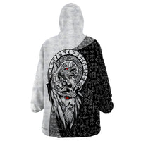 Viking Odin Wearable Blanket Hoodie Ravens of Valhalla with Helm of Awe and Ancient Rune Patterns - Wonder Print Shop