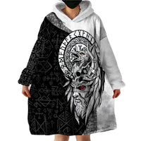 Viking Odin Wearable Blanket Hoodie Ravens of Valhalla with Helm of Awe and Ancient Rune Patterns - Wonder Print Shop