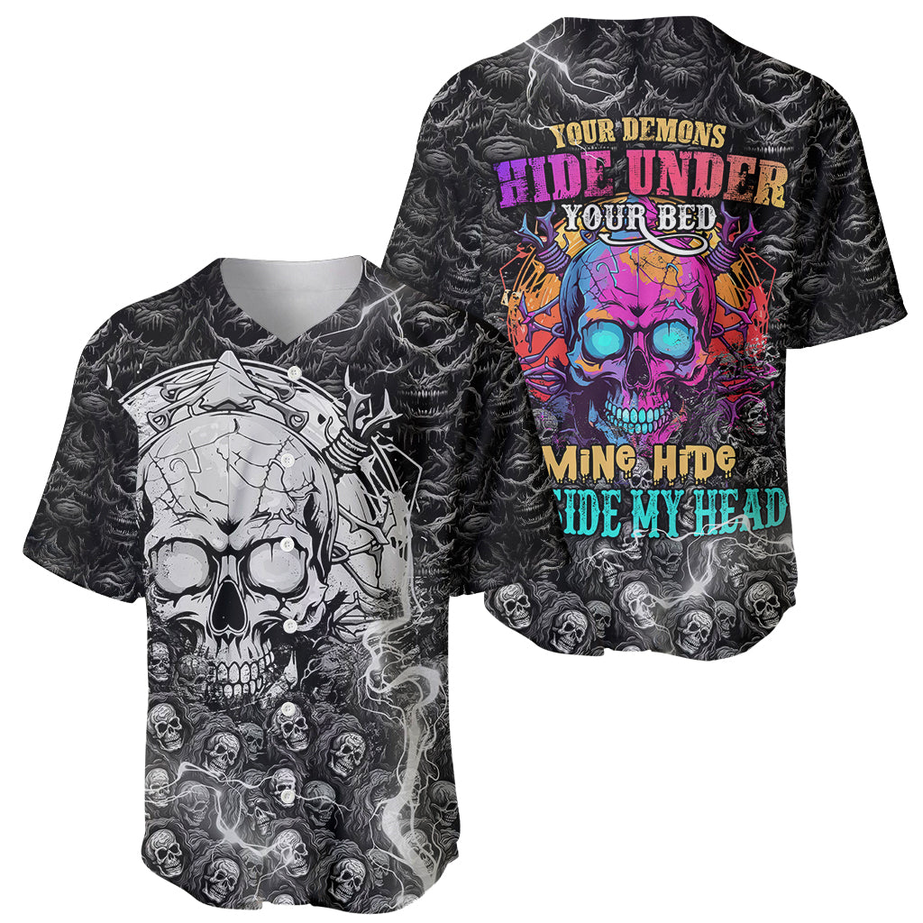 Skull Baseball Jersey Your Demons Hide Under Your Bed Mine Hide Inside My Head - Wonder Print Shop