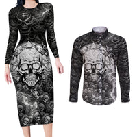 Skull Couples Matching Long Sleeve Bodycon Dress and Long Sleeve Button Shirts Your Demons Hide Under Your Bed Mine Hide Inside My Head - Wonder Print Shop