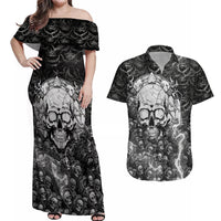 Skull Couples Matching Off Shoulder Maxi Dress and Hawaiian Shirt Your Demons Hide Under Your Bed Mine Hide Inside My Head - Wonder Print Shop