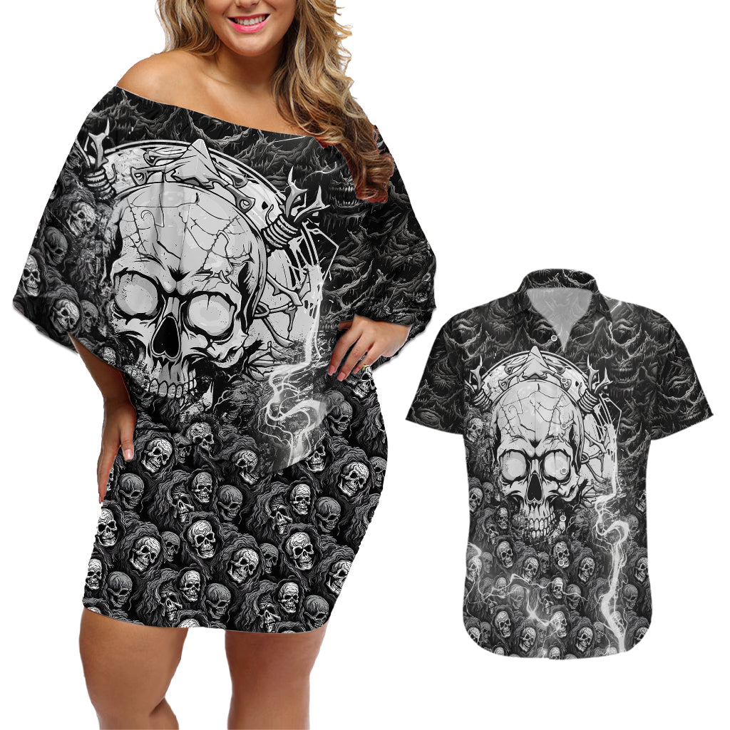 Skull Couples Matching Off Shoulder Short Dress and Hawaiian Shirt Your Demons Hide Under Your Bed Mine Hide Inside My Head - Wonder Print Shop