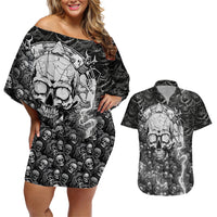 Skull Couples Matching Off Shoulder Short Dress and Hawaiian Shirt Your Demons Hide Under Your Bed Mine Hide Inside My Head - Wonder Print Shop