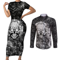 Skull Couples Matching Short Sleeve Bodycon Dress and Long Sleeve Button Shirts Your Demons Hide Under Your Bed Mine Hide Inside My Head - Wonder Print Shop