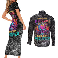 Skull Couples Matching Short Sleeve Bodycon Dress and Long Sleeve Button Shirts Your Demons Hide Under Your Bed Mine Hide Inside My Head - Wonder Print Shop