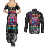 Skull Couples Matching Summer Maxi Dress and Long Sleeve Button Shirts Your Demons Hide Under Your Bed Mine Hide Inside My Head - Wonder Print Shop