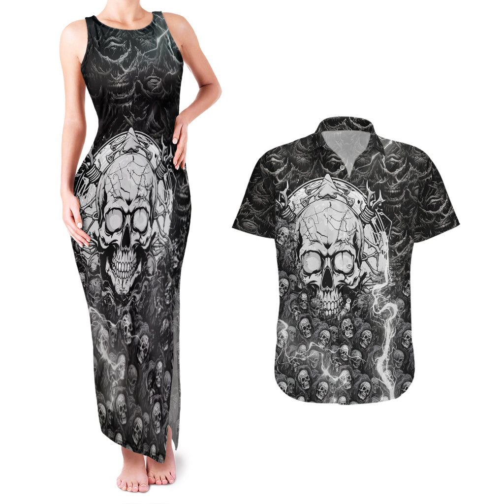 Skull Couples Matching Tank Maxi Dress and Hawaiian Shirt Your Demons Hide Under Your Bed Mine Hide Inside My Head - Wonder Print Shop