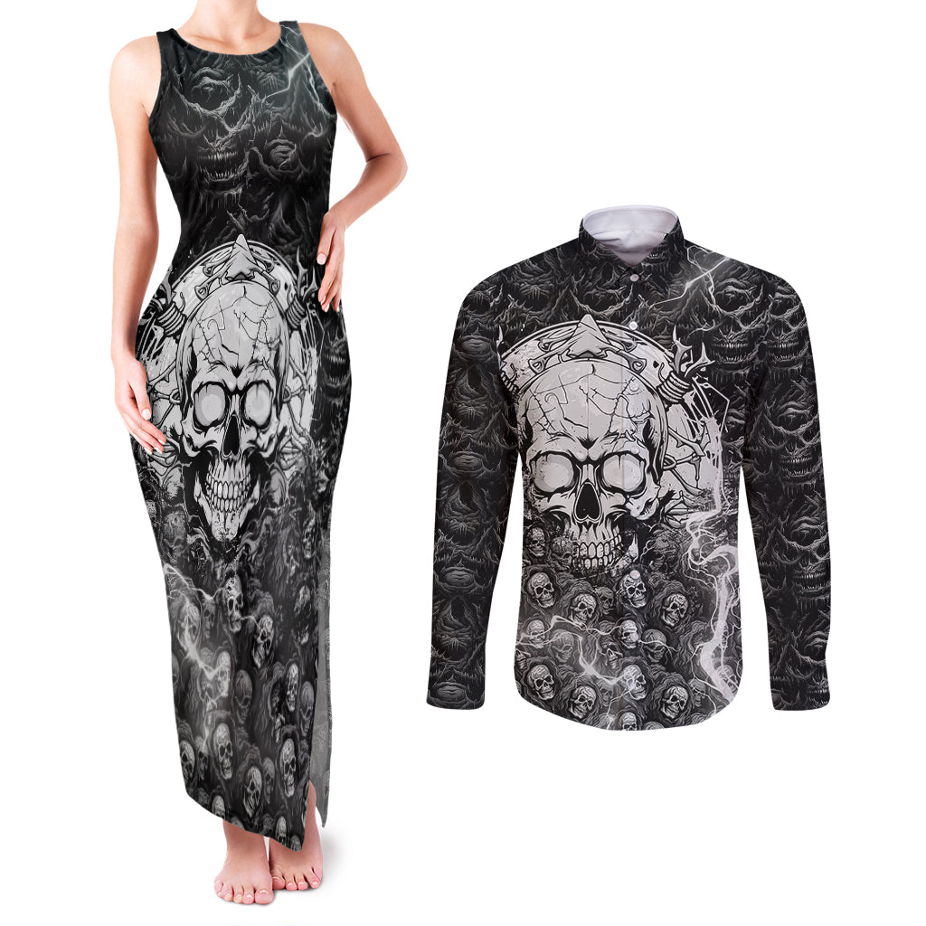 Skull Couples Matching Tank Maxi Dress and Long Sleeve Button Shirts Your Demons Hide Under Your Bed Mine Hide Inside My Head - Wonder Print Shop