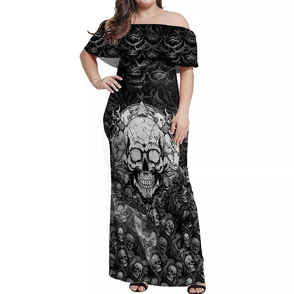 Skull Off Shoulder Maxi Dress Your Demons Hide Under Your Bed Mine Hide Inside My Head - Wonder Print Shop
