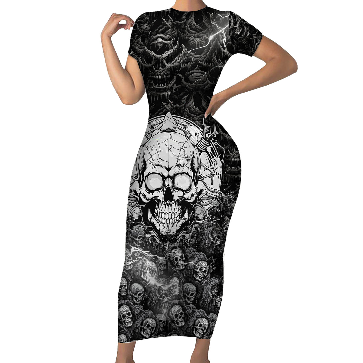 Skull Short Sleeve Bodycon Dress Your Demons Hide Under Your Bed Mine Hide Inside My Head - Wonder Print Shop