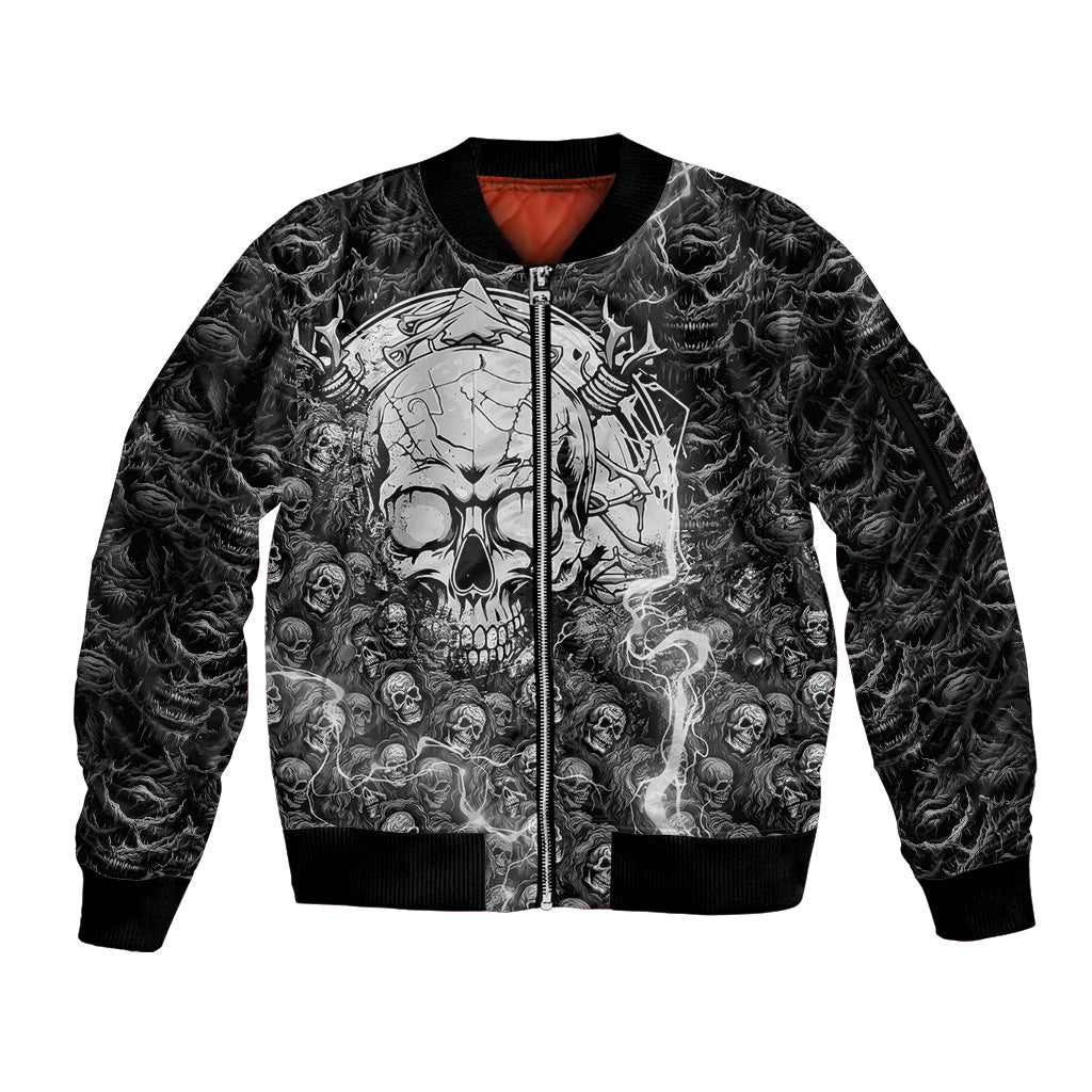 Skull Sleeve Zip Bomber Jacket Your Demons Hide Under Your Bed Mine Hide Inside My Head - Wonder Print Shop