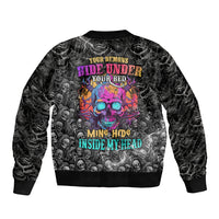 Skull Sleeve Zip Bomber Jacket Your Demons Hide Under Your Bed Mine Hide Inside My Head - Wonder Print Shop